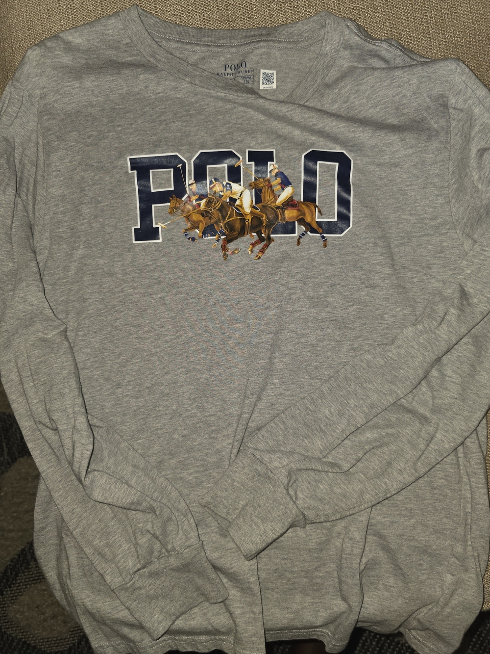Polo by Ralph Lauren Gray Long Sleeve Tee with Polo Players Graphic